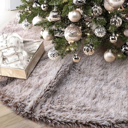 48 Inch Brown Faux Fur Christmas Tree Skirt - Plush Holiday Decor