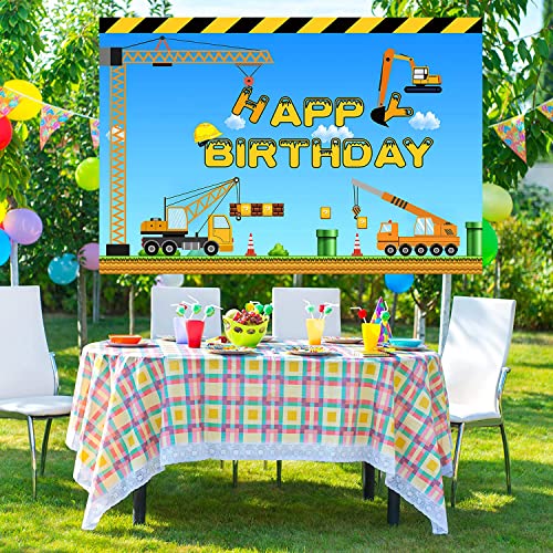 Construction Theme Birthday Backdrop for Kids - Dump Truck & Crane