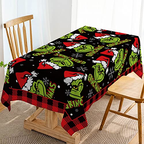 Christmas Tablecloth Green Elf Design Holiday Party Decor 60x104 Inches - Black & Red Variation