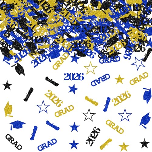 2026 Blue and Gold Graduation Confetti - 200 Pcs Glitter Decor