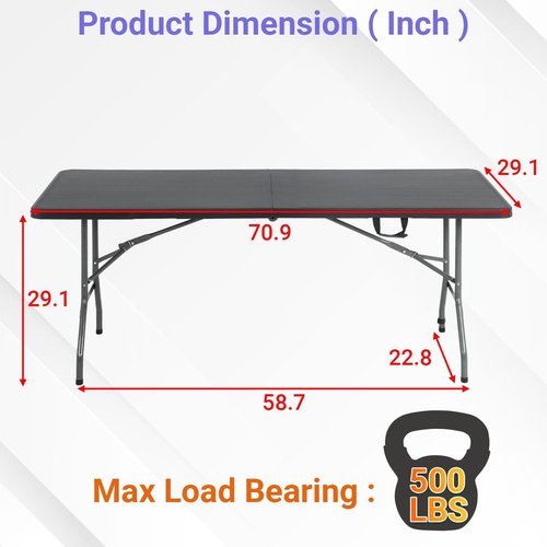 FDW Folding Table - 6FT Portable Picnic & Party Table with Carrying Handle | Black Color