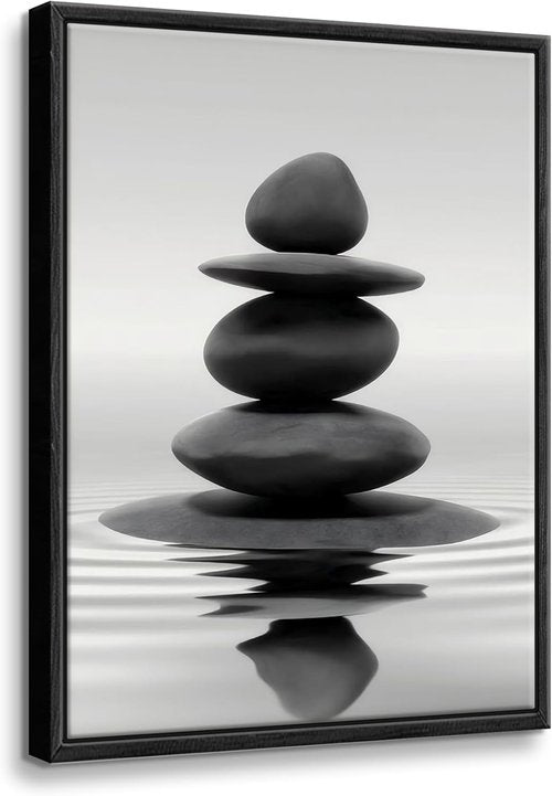 DCMVJHZV Framed Black and White Bathroom Wall Art - Zen Stones Meditation Print (12"x16") | Spa & Yoga Decor