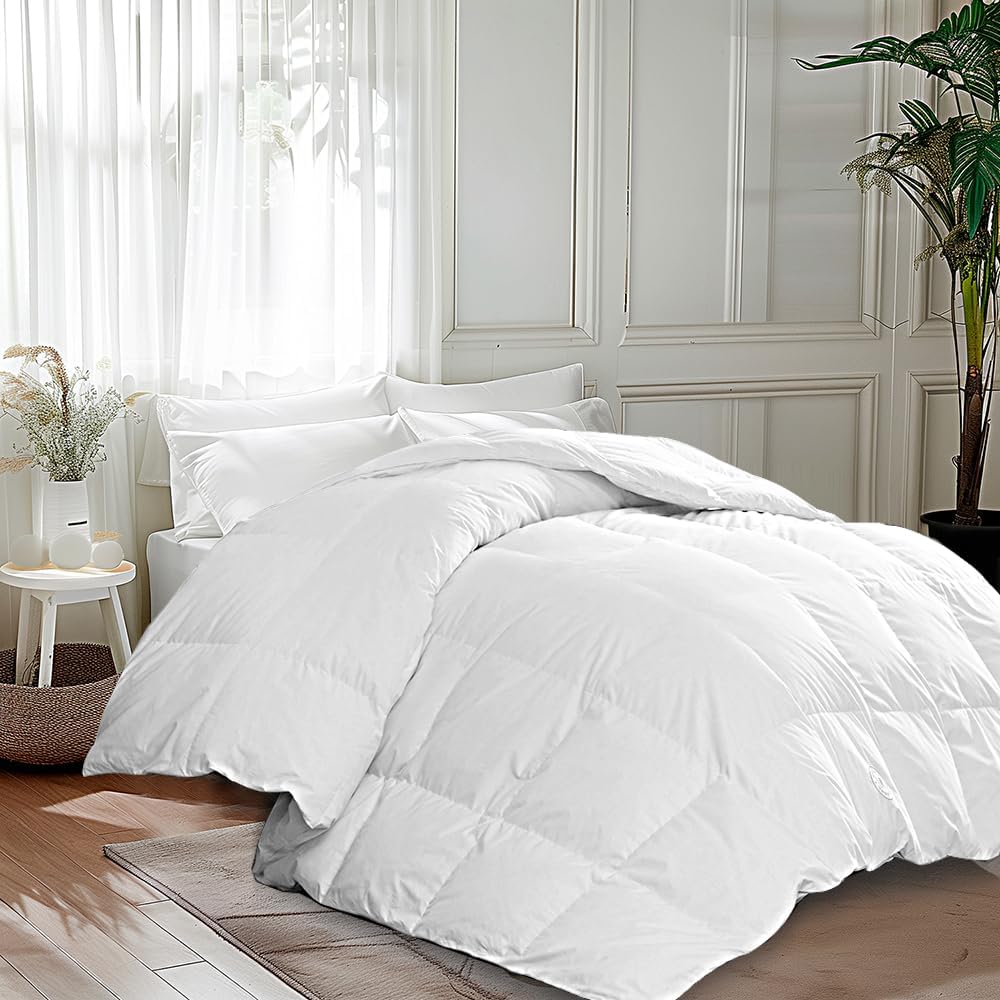 Martha Stewart Queen Size Goose Feather Down Comforter - Hypoallergenic Hotel Collection, 90 x 90 Inch White