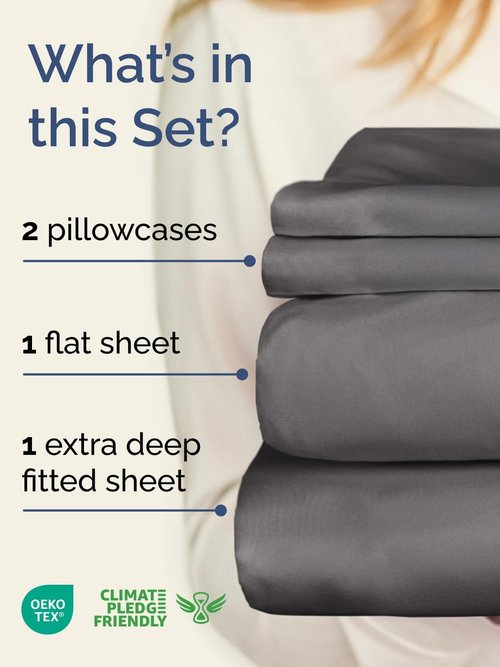 Extra Deep Queen Sheet Set - 4 Piece Breathable Cooling Bed Sheets - Fits 18-24 Inch Mattresses - Ultra Soft, Wrinkle-Free Dark Grey