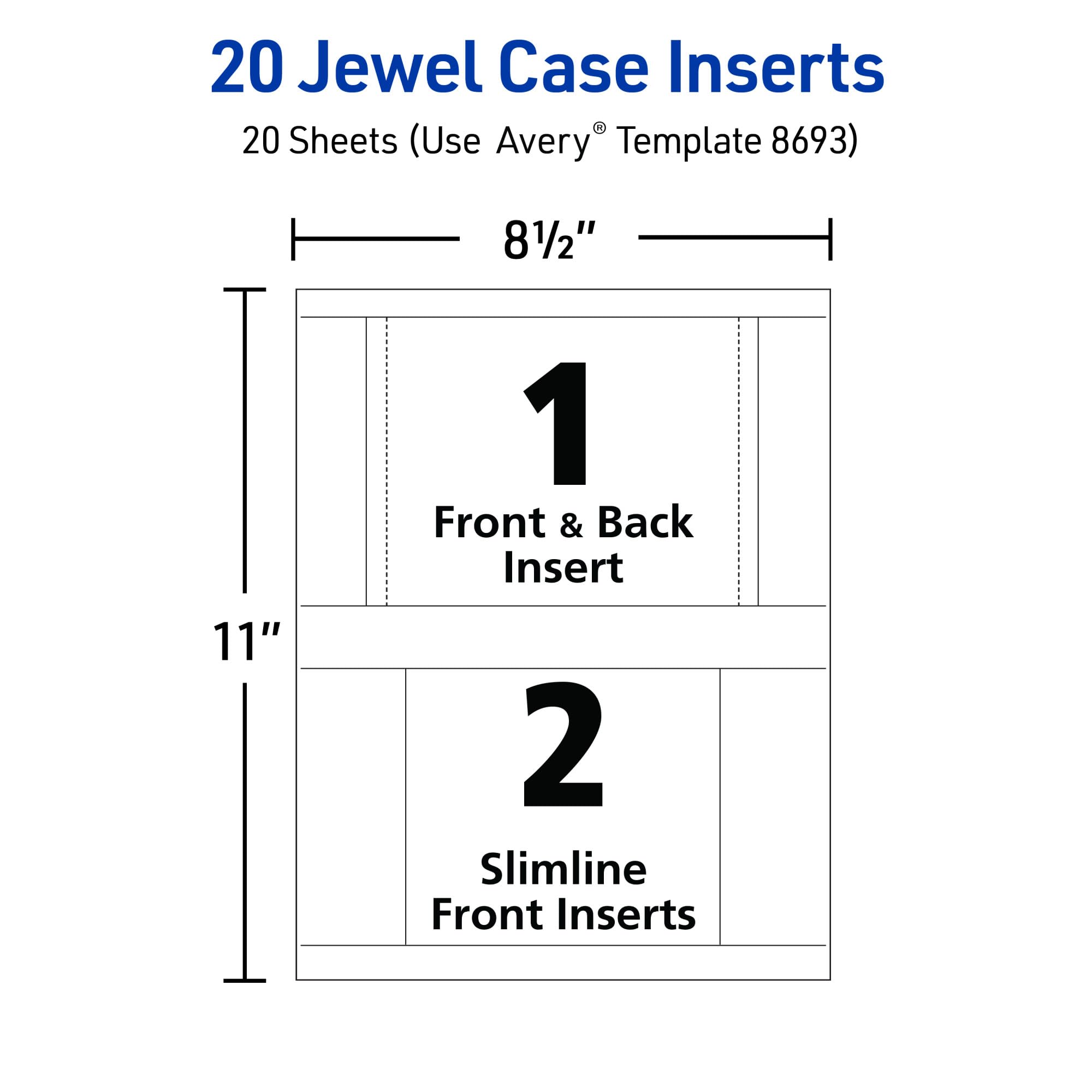 Avery Printable CD Jewel Case Inserts, Matte White, Laser & Inkjet Printer Compatible, 20 Standard and Slimline Inserts, Ideal for CDs, DVDs, Presentations, Portfolios, and More (8693)