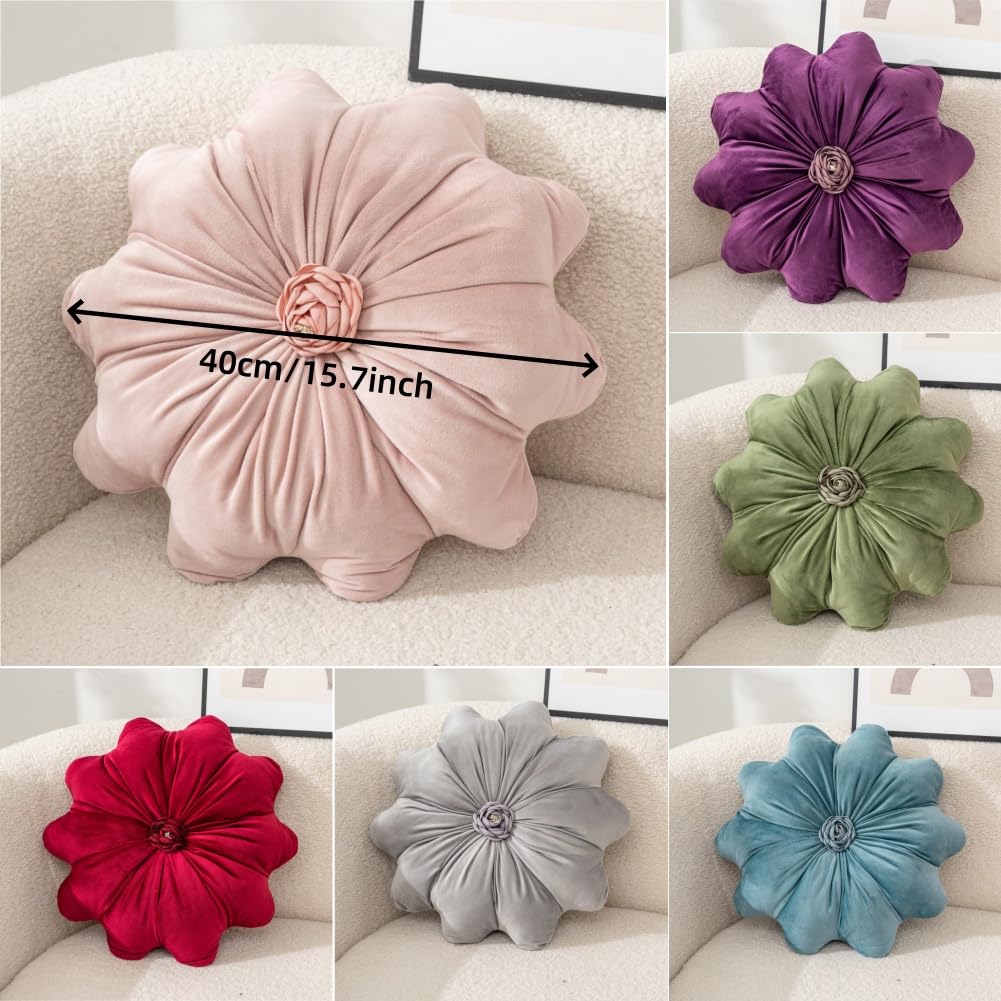 UNWAAT 15.7 Inches Round Throw Pillows Velvet Flower Chair Cushion for Couch Sofa Chair Bed Home Decoration
