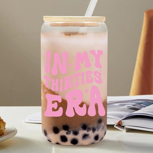 30th Birthday Gifts for Women,30th Birthday Gifts for Her Glass Cup In My THIRTIES Era Coffee Glass-30th Birthday Gift for Women 30 Year Old Gifts Idea For Mom, Friends, Co-Worker - 16 Oz (30th cup)