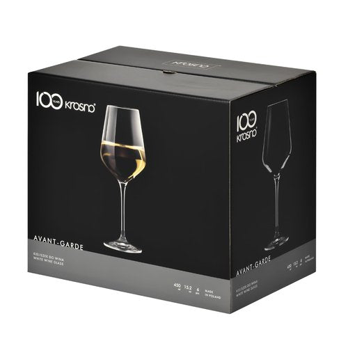 Krosno Large White Wine Glasses Set of 6, 13.2 oz, Avant-Garde Collection, Crystal Glass,Long Stem Wine Glasses for Wines and Cocktails, Glass Set for All Occasions, Dishwasher Safe, Made in Europe
