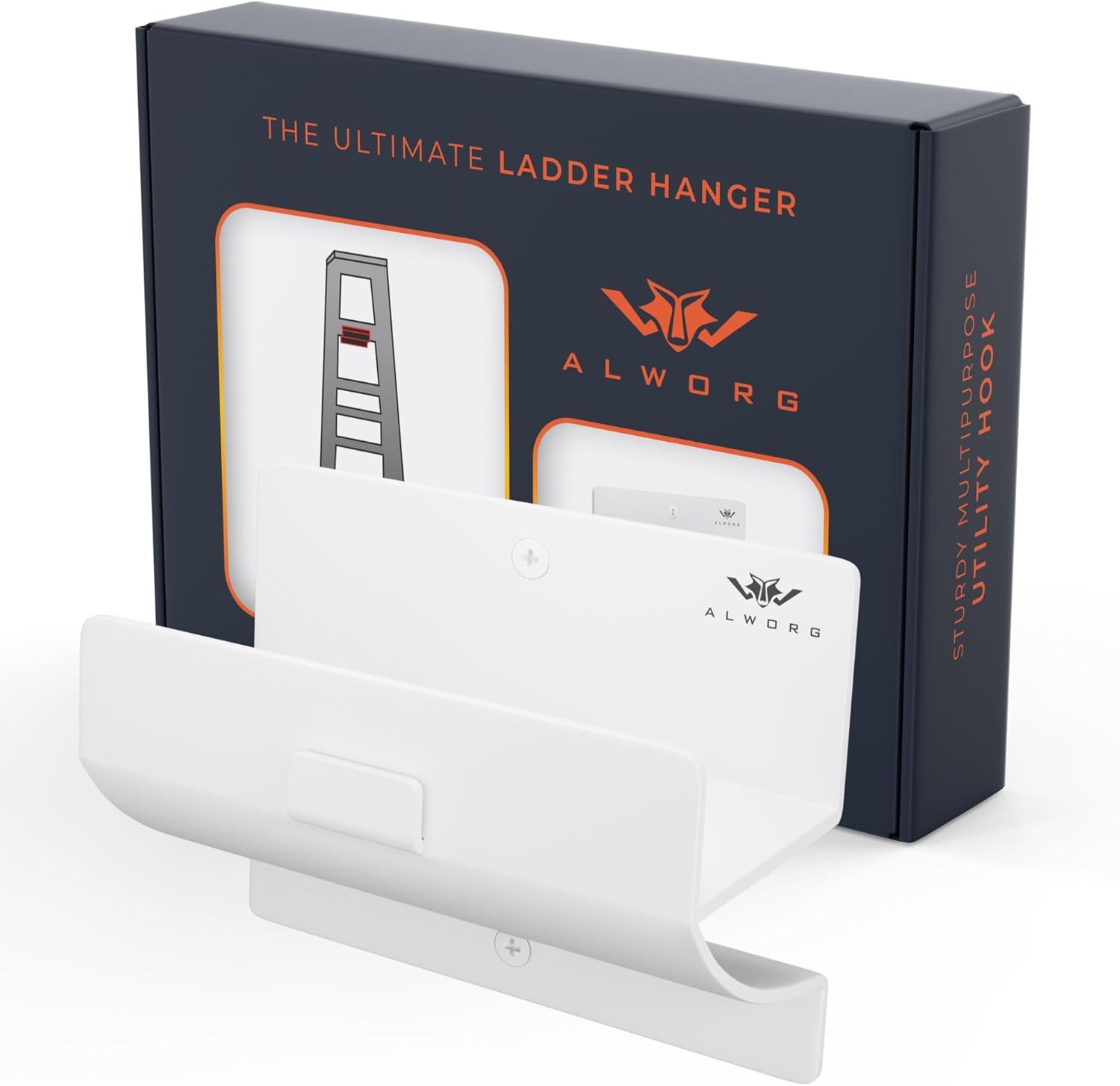 White Ladder Hooks | Step Ladder Holder for Garage Wall - Durable Wall Mount Design