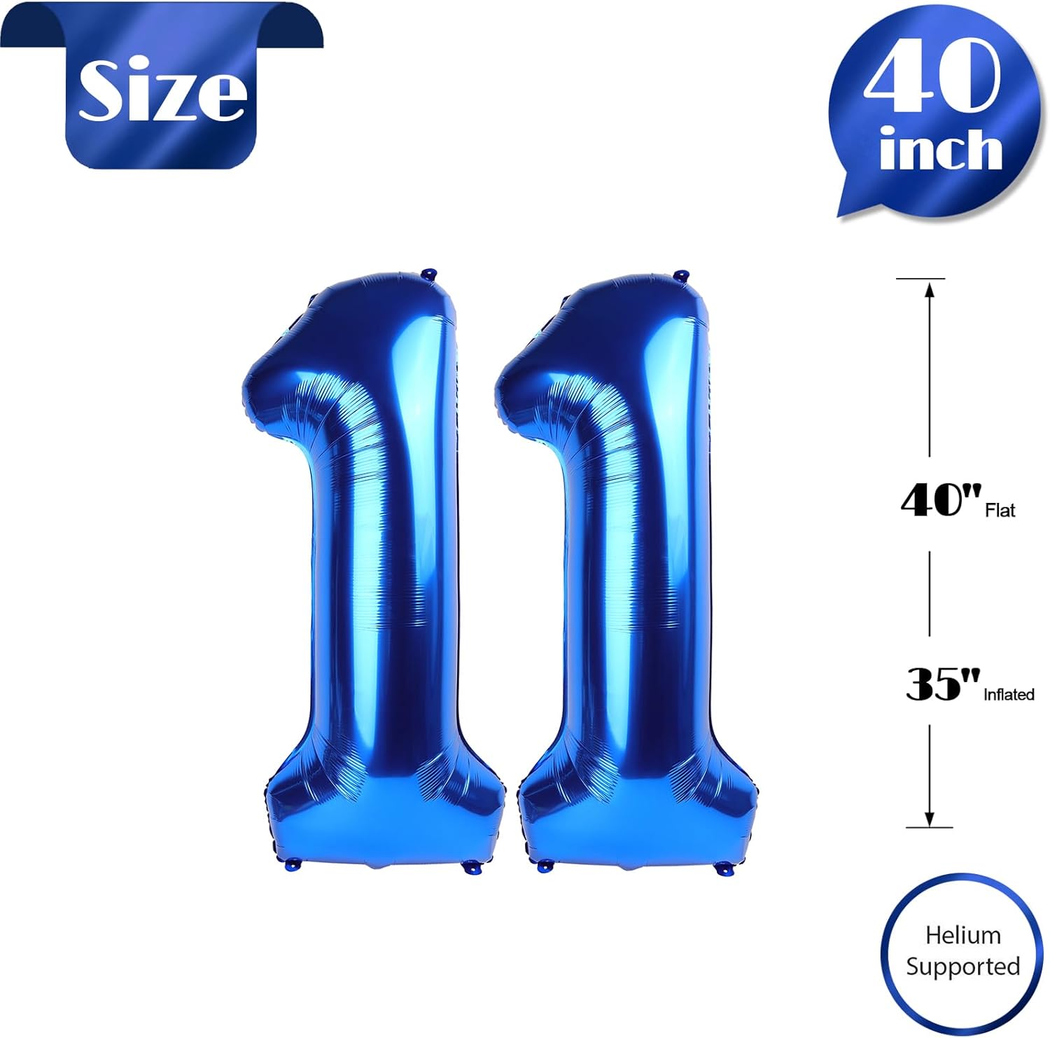 Number 11 Balloon by Navy Blue - 40 Inch Birthday Decoration for 11th Year Celebration