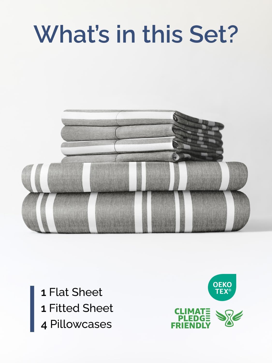 Skiennix Extra Deep King Sheet Set | 6-Piece Breathable Cooling Bedding - Soft, Wrinkle-Free Grey Stripes