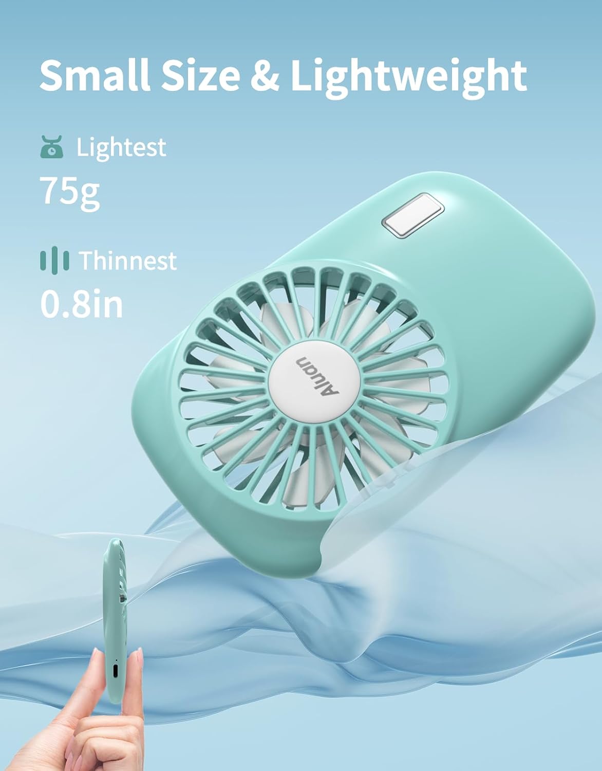 Aluan Handheld Mini Fan - Powerful USB Rechargeable Personal Fan for Home & Travel | Blue