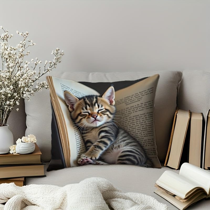 18x18 Cute Cat Linen Pillow Cover for Sofa - Pack of 1