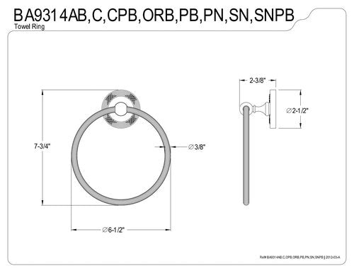 Kingston Brass BA9314ORB Georgian 6-Inch Towel-Ring, Oil Rubbed Bronze