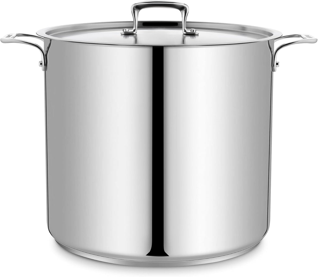 Stainless Steel Stockpot by [Brand Name] - 24 Quart Durable Design with Impact-Bonded Base & Riveted Handles