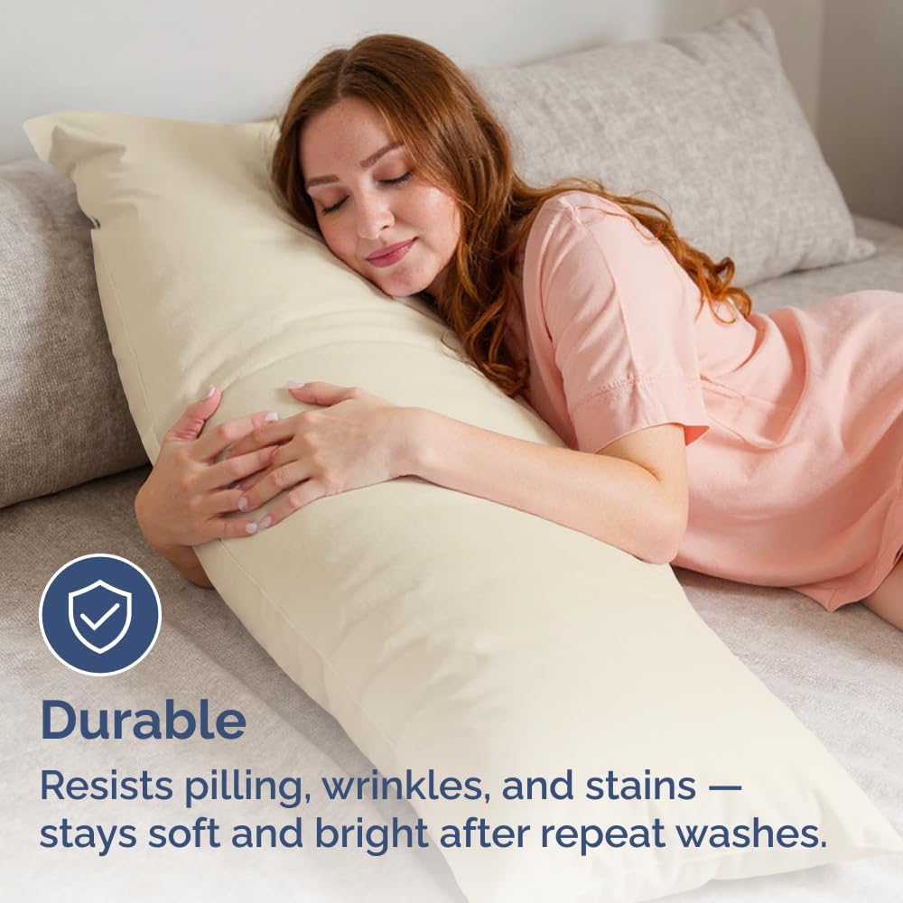 Skiennix Body Pillowcases Set of 2 | Soft, Breathable 20x54 Long Pillow Covers for Side Sleepers - Machine Washable (Wheat)