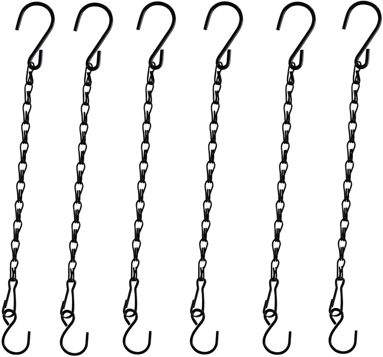 Skiennix Hanging Plant Chain - 11 Inch Black Basket Hooks for Bird Feeders & Wind Chimes | 6 Pack