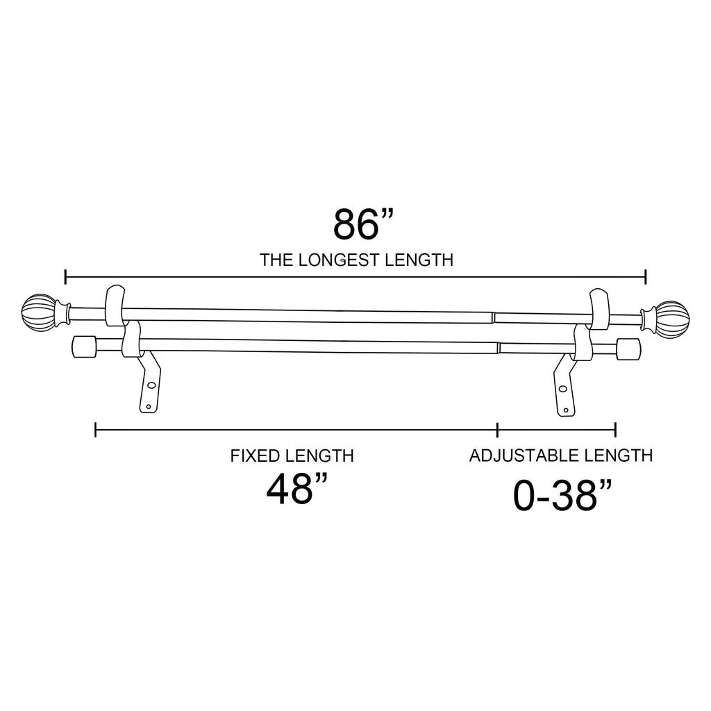 NICETOWN Adjustable Curtain Rods 2-Pack 48-86 Inch, Matte Black Copper Rods with Decorative Finials for Windows, Heavy Duty Window Drapery Poles for Indoor Outdoor Patio Bedroom