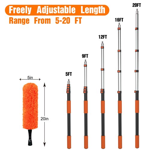 LAANPOLE 26FT High Reach Duster Cleaning Kit with Extension Pole, High Ceiling Fan Cleaner Duster Tool for Fan Blades, Window Washing Kit with Microfiber Feather Duster & Window Squeegee