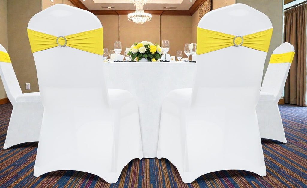 MDS Spandex Chair Sashes - Universal Elastic Stretch Bands with Slider Bow for Wedding Decor | Yellow - Pack of 250
