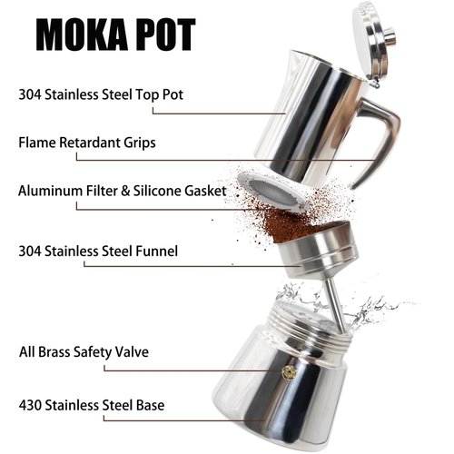 DITOSH 12 Cup Thickened 304 Stainless Steel Moka Pot Stovetop Espresso Maker Cafeteras Italian Percolator Espress Makers Capable Greca Mocha Coffee Machine for Induction Home and Camping 600ml 20oz