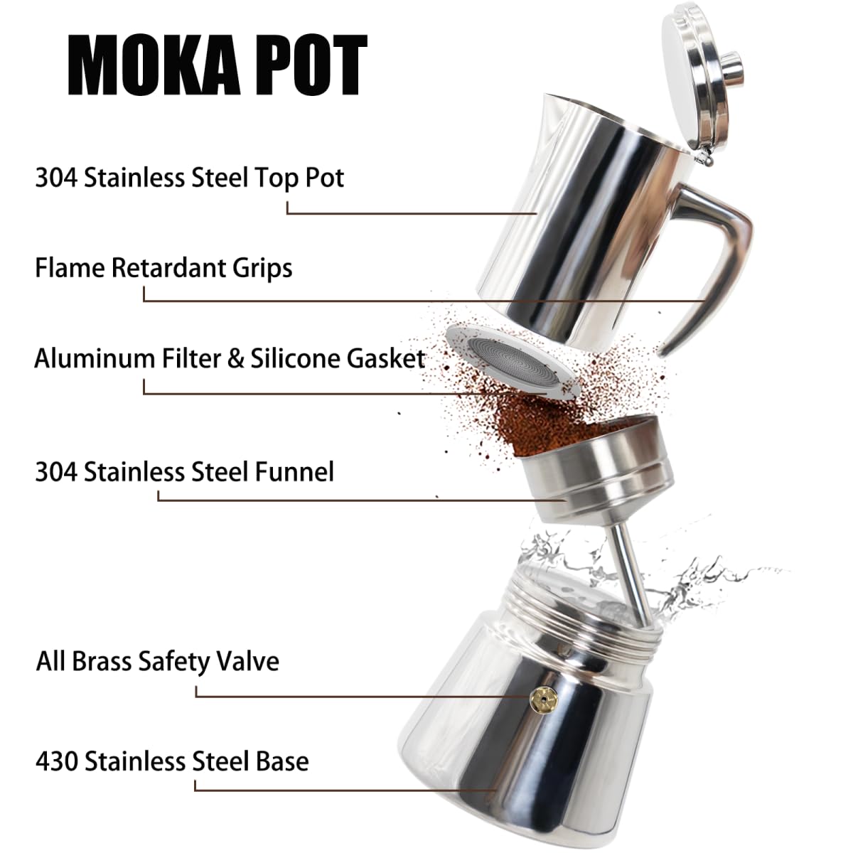 DITOSH 4 Cup Thickened 304 Stainless Steel Moka Pot Stovetop Espresso Maker Cafeteras Italian Percolator Espress Makers Capable Greca Mocha Coffee Machine for Induction Home and Camping 200ml 6.6oz