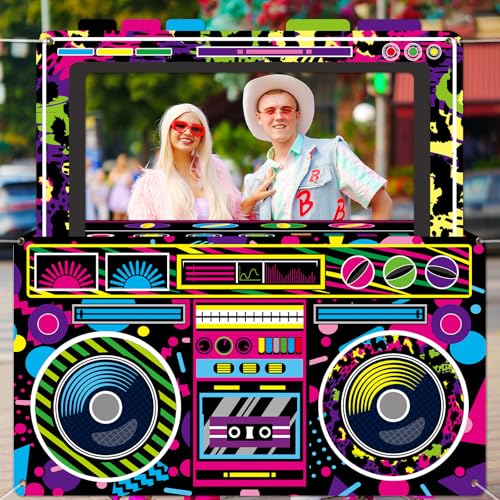 Neon Radio Boombox Photo Booth Prop - 80s & 90s Party Decoration