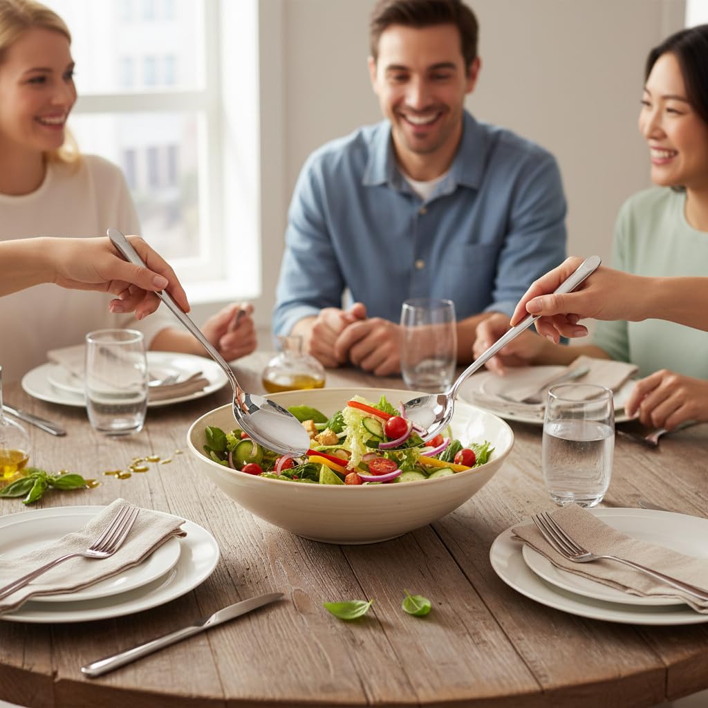 nambe Frond 3-Piece Hostess Set | 18/10 Stainless Steel Flatware Serving Fork and Spoon Set | Serving Utensils for Buffet, Catering, Party, Hotel, or Restaurant Use | Dishwasher Safe