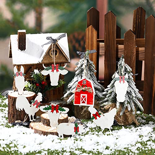 Farm Animal Christmas Ornaments Set - Wooden Holiday Decorations for Tree & Home