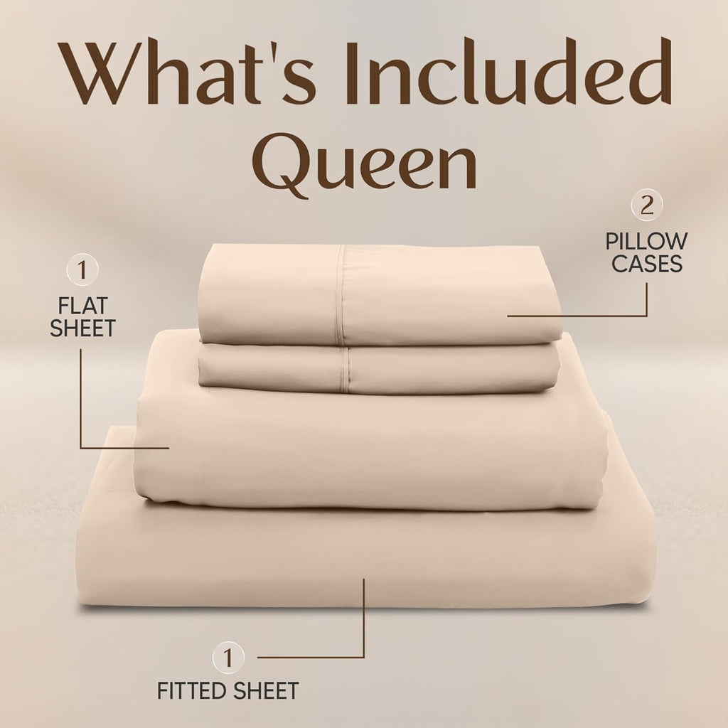 Utopia Bedding Queen Size Sheet Set - Soft, Breathable Microfiber | 4-Piece in Beige, Oeko-Tex Certified