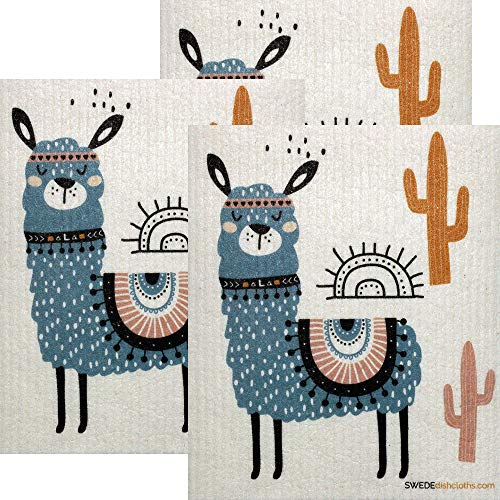 SWEDEdishcloths Set of 3 Blue Llama Swedish Dish Towels