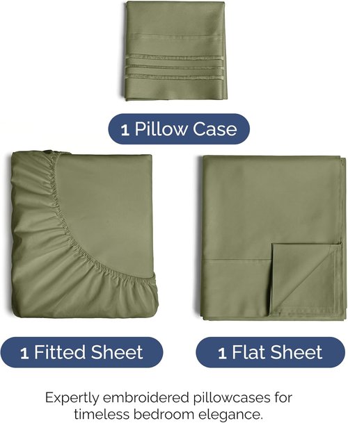 Comfy Twin Size 3 Piece Sheet Set by [Brand Name] - Breathable & Cooling Hotel Luxury Bedding - Deep Pockets, Soft, Wrinkle-Free - Oeko-Tex Certified, Sage Green
