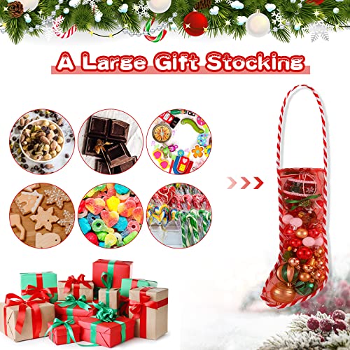 20 Pcs Red and White Mesh Candy Cane Christmas Stockings - 17 Inch Holiday Decor