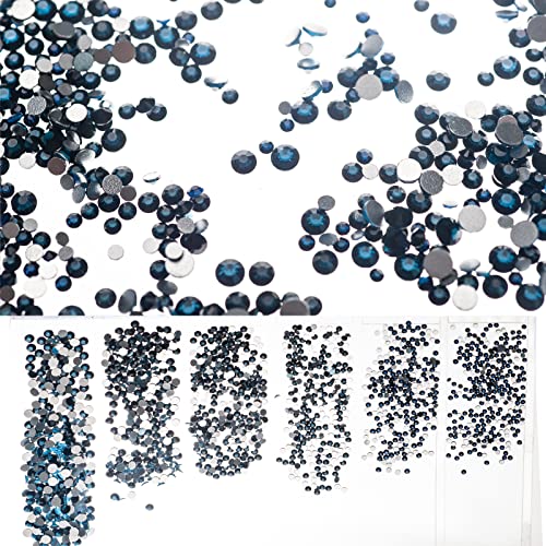 LOOKSEVEN 1728pcs Dark Blue Flatback Glass Nail Rhinestones 3D Crystals
