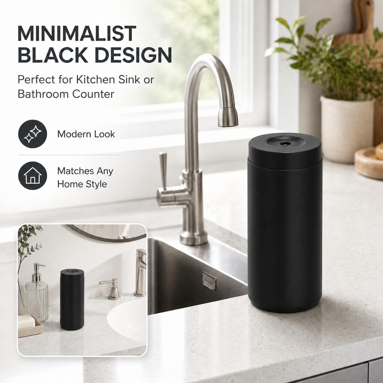 Silicone Dish Soap Dispenser, 8 Oz Refillable Squeeze Bottle, Leakproof for Kitchen Sink, Black