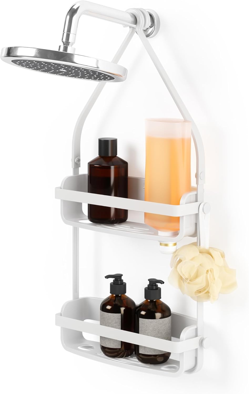 Umbra Flex Shower Caddy - 2-Tier Hanging Organizer with Bathtub Shelf | Stylish White Design