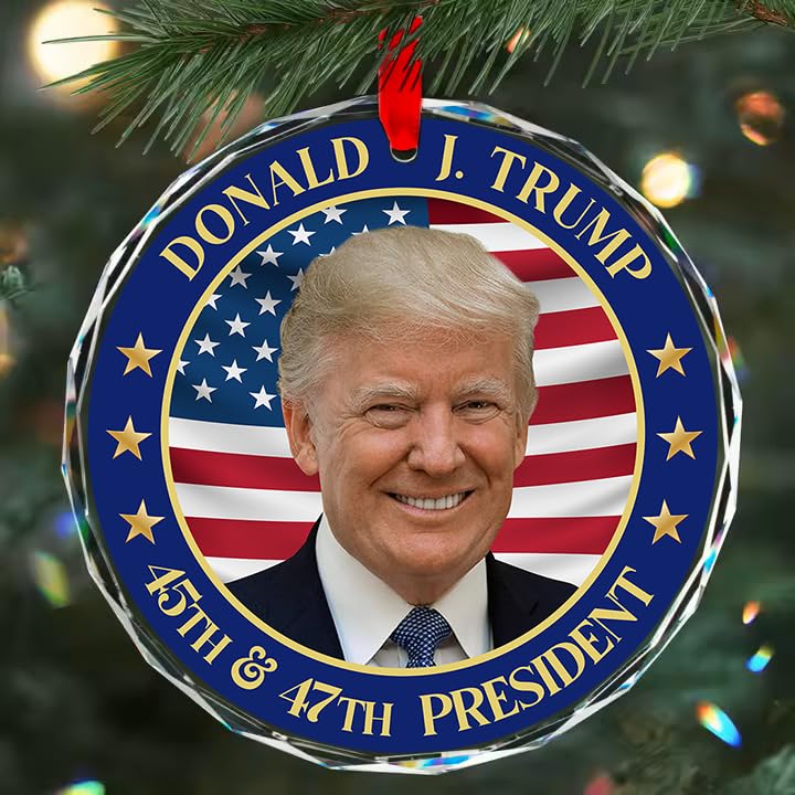 Blue Trump Christmas Ornaments 2026 - Patriotic Donald Trump Glass Tree Decoration - Supporters Gift