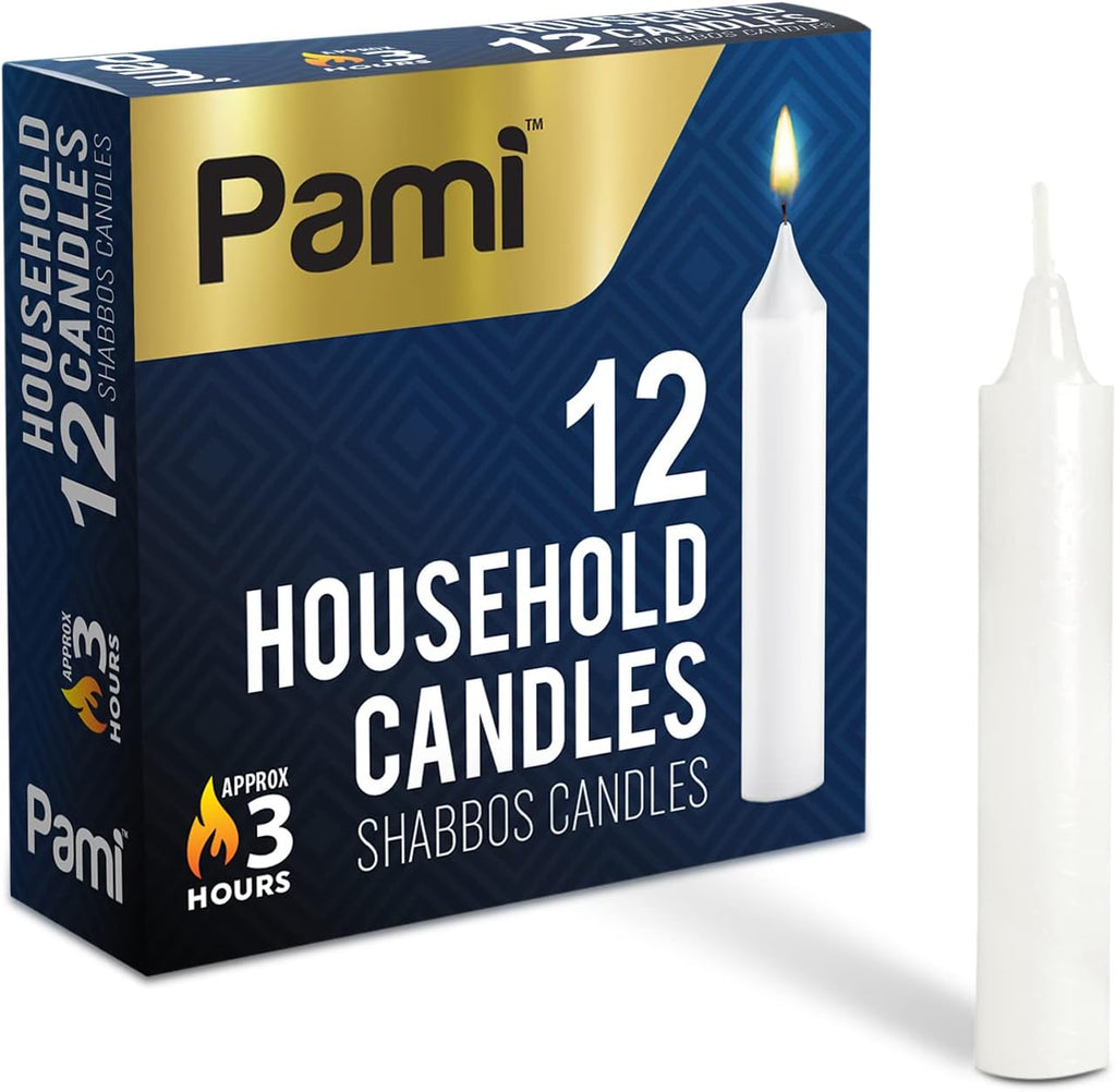 PAMI Traditional Shabbat Candle Sticks - Unscented Taper Candles | 12-Pack with 3-Hour Burn Time