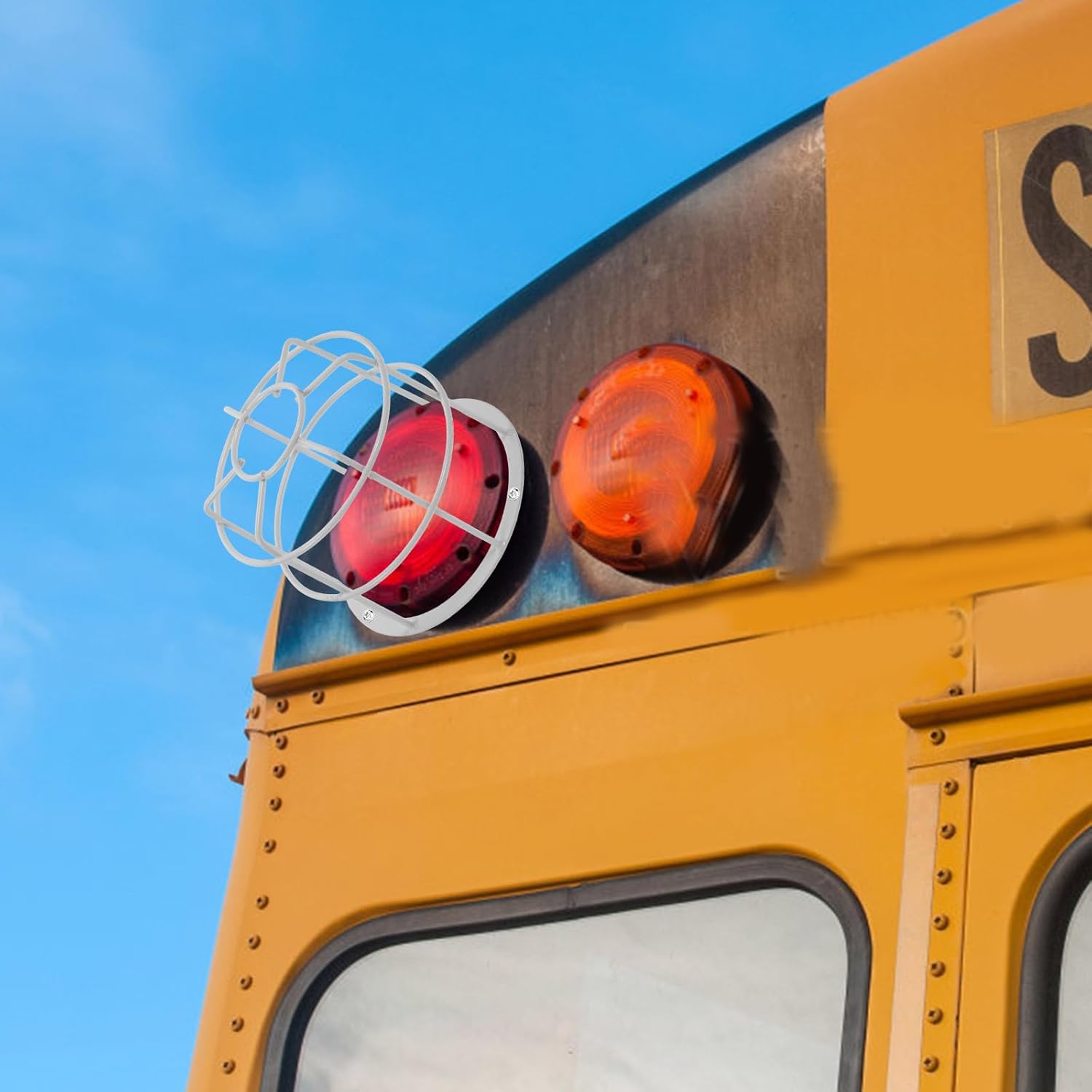 Uonlytech School Bus Warning Light - Explosion-Proof Protective Mesh Wire Cage | 4.96 Inch Safety Guard