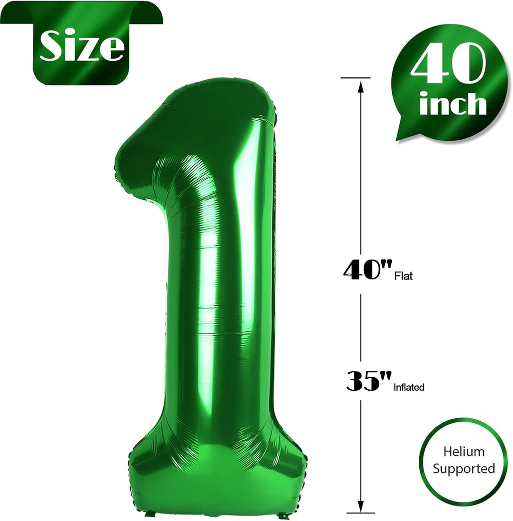 Skiennix Dark Green Number 1 Balloon - 40 Inch Shiny First Birthday Decoration for Boys & Girls