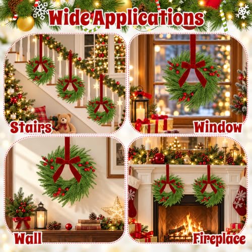 Mini Christmas Wreaths for Cabinets - Norfolk Style, 6 Pack, 11.5 Inches