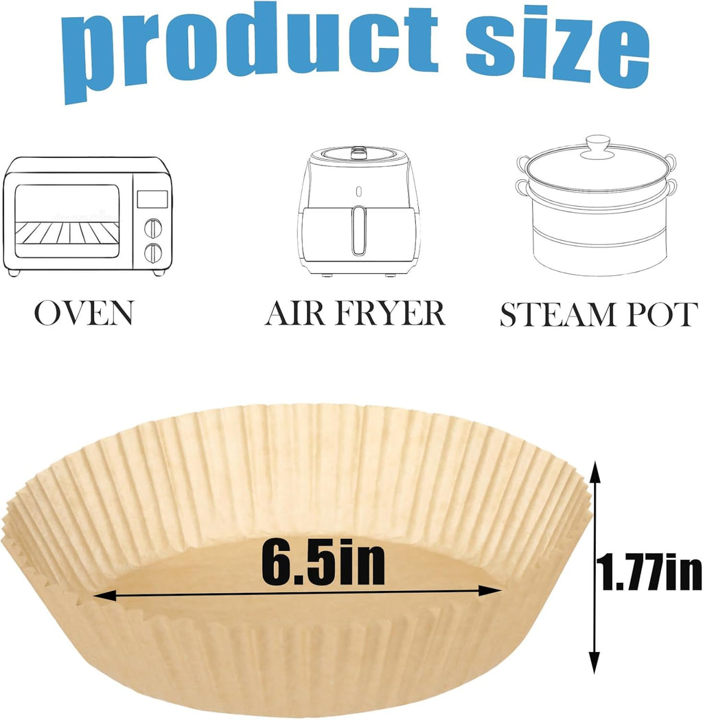Skiennix Air Fryer Paper Liners - Non-Stick Disposable Parchment for 3-5QT Air Fryers | 100PCS, 6.5 Inch