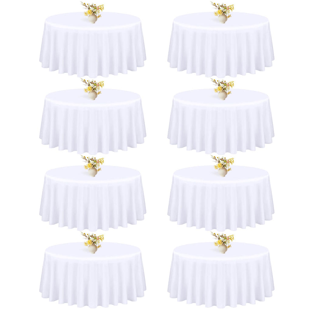 Mclisle 8 Pack White Round Tablecloth 120 Inch Table Cloths for Round Tables, Wrinkle Resistant Washable Decorative Polyester Table Cover for Wedding Party Dining Banquet