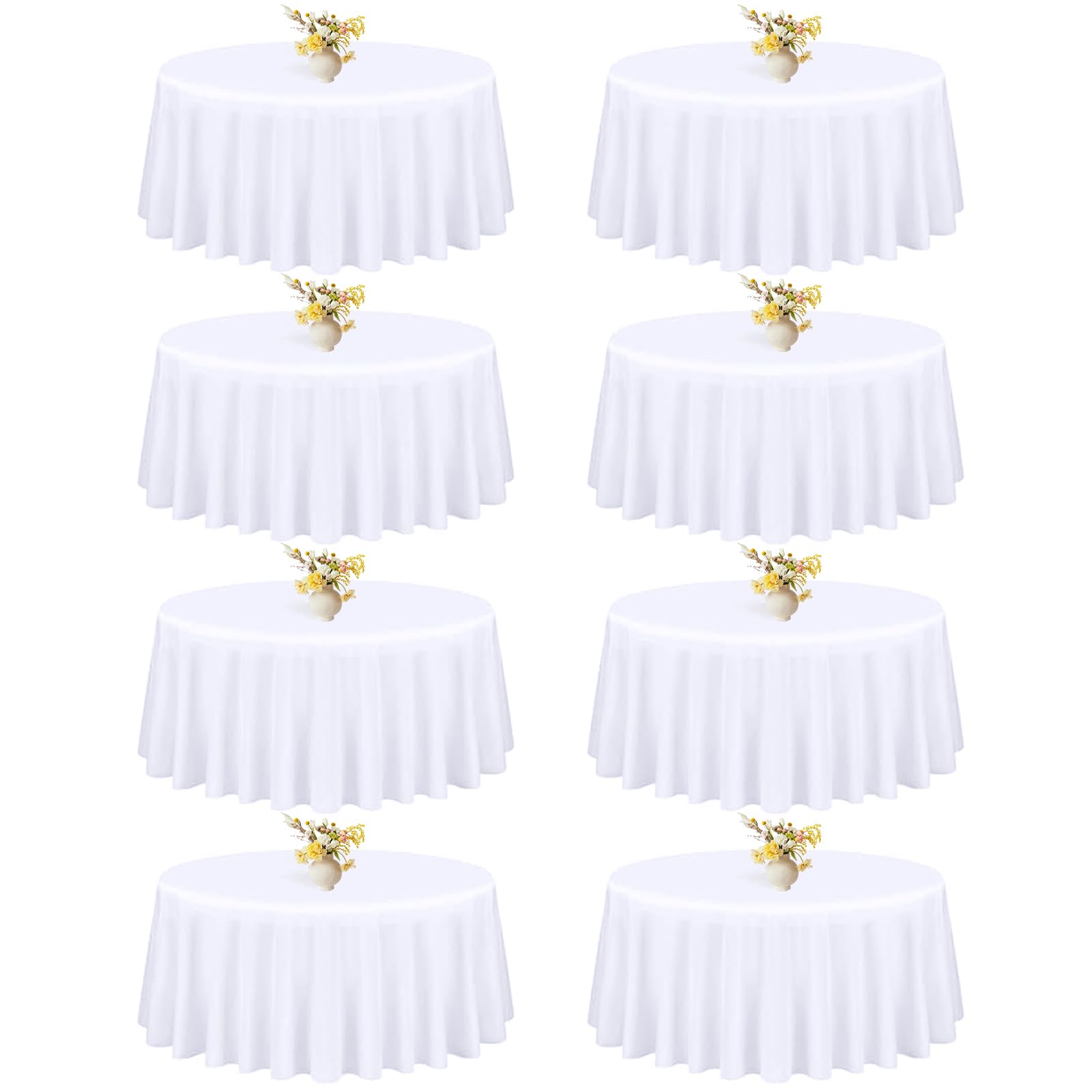 Mclisle 8 Pack White Round Tablecloth 120 Inch Table Cloths for Round Tables, Wrinkle Resistant Washable Decorative Polyester Table Cover for Wedding Party Dining Banquet