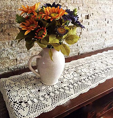 White Handmade Crochet Cotton Table Runner 16x35 Inches - Doily Lace Doilies