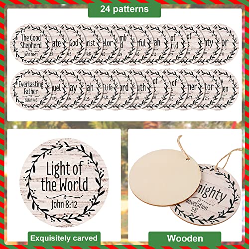 24 Pcs Christmas Wooden Names of Jesus Ornaments - Round Holiday Decorations