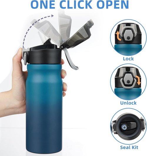 BJPKPK 18oz Insulated Water Bottle - BPA Free Stainless Steel, Leak Proof with Lockable Flip Lid | Indigo Black
