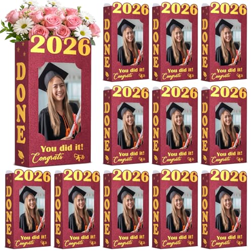 2026 Graduation Photo Frame Centerpieces - 12 Pack Red Glitter