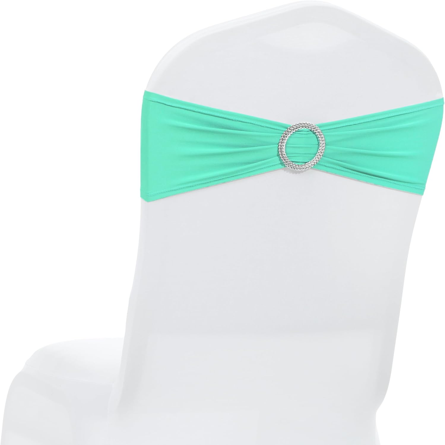 MDS Spandex Chair Sashes - Pack of 150 Elastic Stretch Bows with Buckle Slider | Sea Green