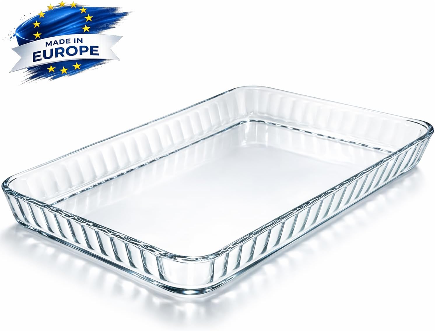 Ums Glass Baking Dish - 4-Qt Borosilicate Oven Pan | Microwave & Oven-Safe Casserole Dish (16" x 11" x 2")